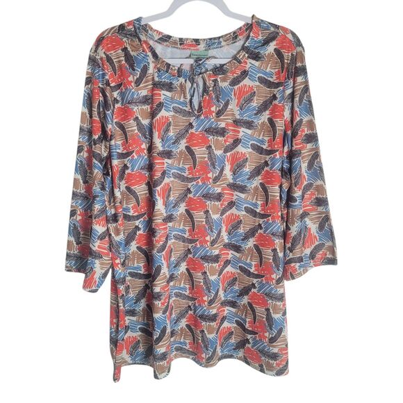 Sara Morgan Feather Print Blouse Women's Plus Size 3X Boho Colorful Artsy Nature - Picture 1 of 9
